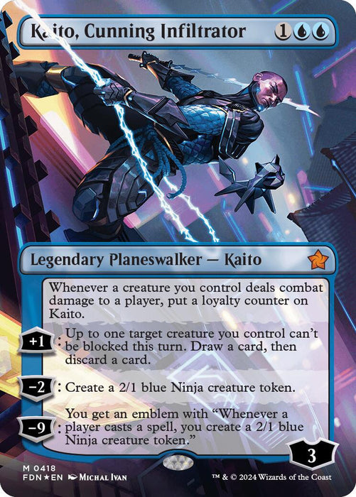 Kaito, Cunning Infiltrator (Borderless) (Mana Foil) [FDN - 418]