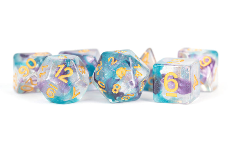 FUN! Unicorn Resin Polyhedral Dice Set Asst (20 Options): Violet Infusion