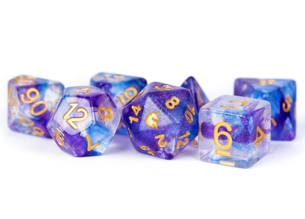 FUN! Unicorn Resin Polyhedral Dice Set Asst (20 Options): Violet Infusion