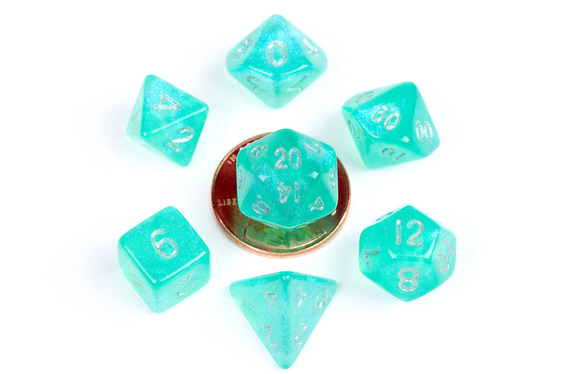 10mm Mini Dice Acrylic Polyhedral Set: Stardust Teal