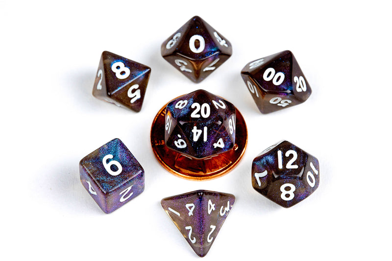 10mm Mini Dice Acrylic Polyhedral Set: Stardust Galaxy