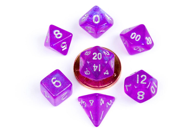 10mm Mini Dice Acrylic Polyhedral Set: Stardust Purple