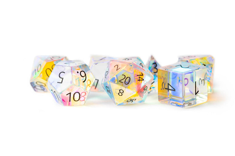 Engraved Gemstone Dice: Rainbow Prism Glass
