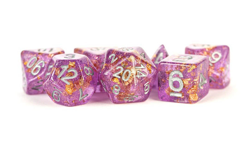 16mm Resin Polyhedral Colorful Dice Set: Purple Foil