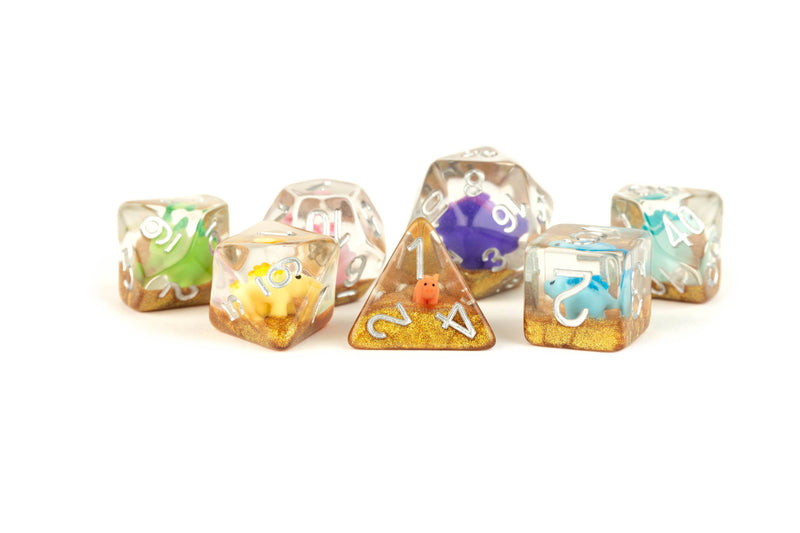 Inclusion Dice Resin Dice Sets: Dinosaur